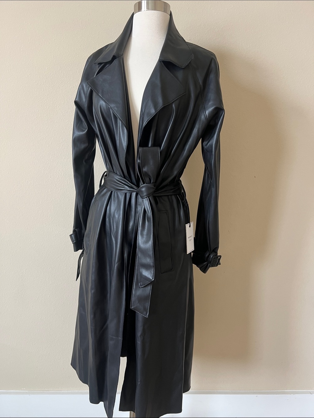Forever 21 Black Faux Leather Belted Trench Coat